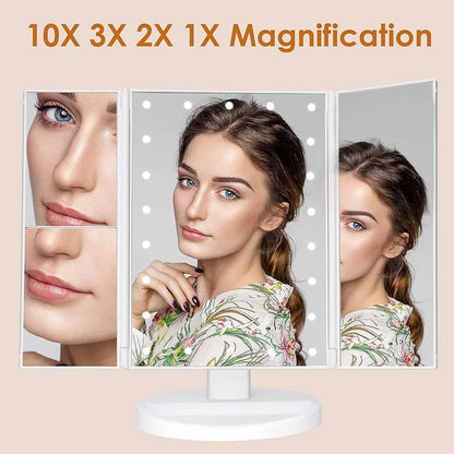 Makeup Mirror with Lights, Lighted Makeup Mirror with 22Pcs LED Lights, 2X 3X Magnifying Makeup Mirror, Dual Power Supply Light up Vanity Mirror