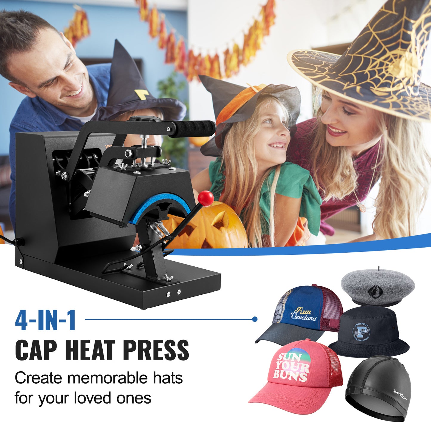 VEVOR Hat Heat Press,Cap Heat Press Machine, 6x3inches Clamshell Sublimation Transfer, LCD Digital Timer Temperature Control With 4pcs Curved Heating Elements