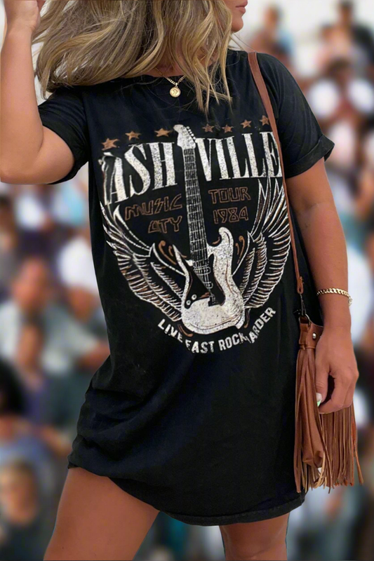 Graphic Round Neck Short Sleeve Tee Dress