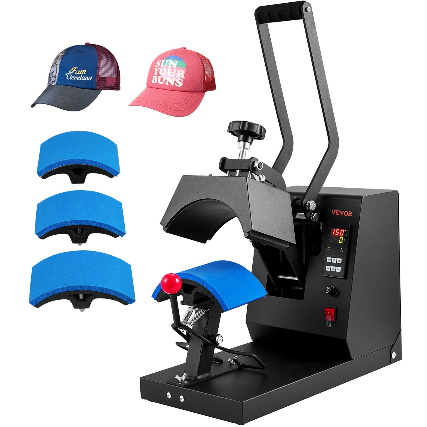 VEVOR Hat Heat Press,Cap Heat Press Machine, 6x3inches Clamshell Sublimation Transfer, LCD Digital Timer Temperature Control With 4pcs Curved Heating Elements